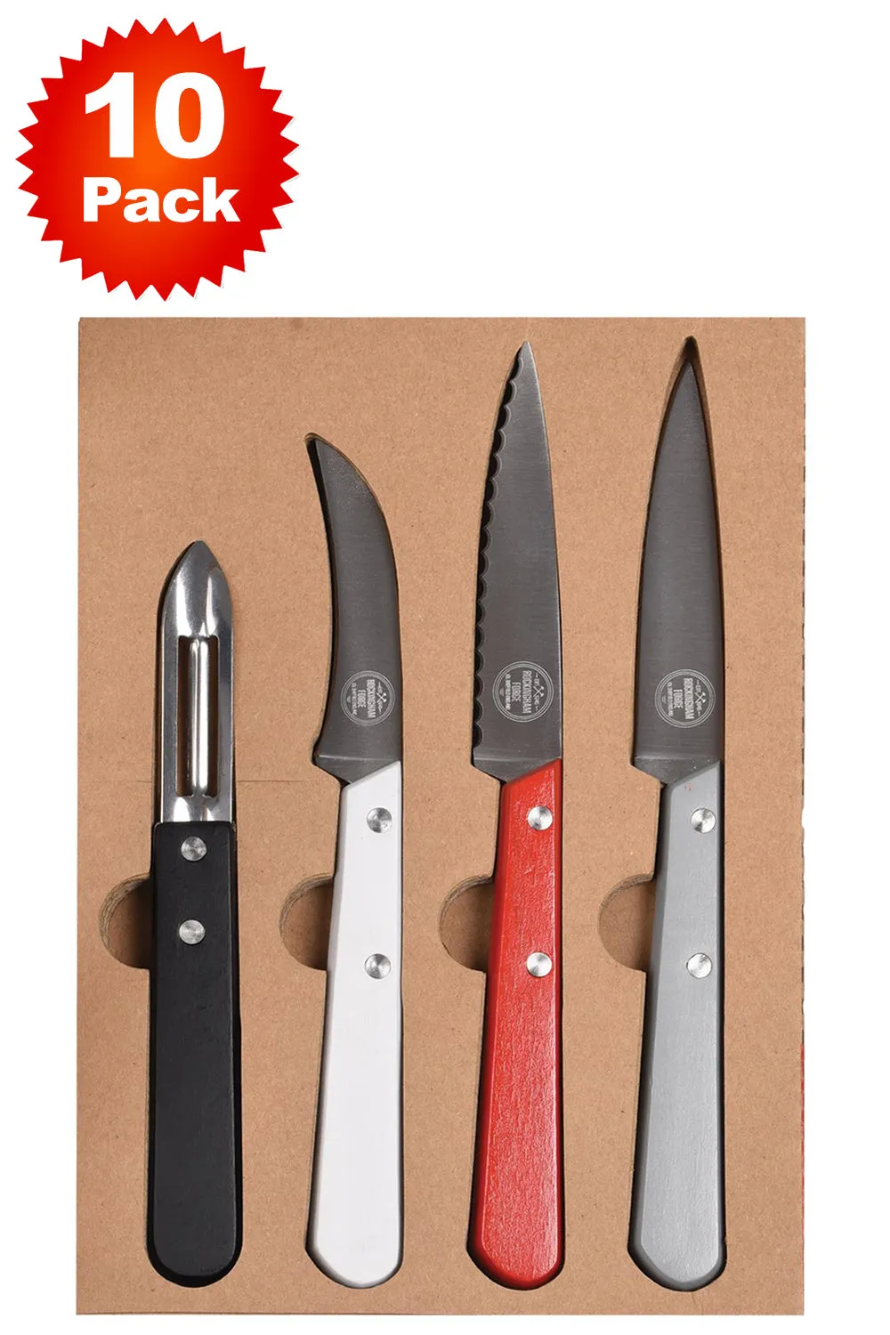 10 Pack Stainless Steel Knife Set with Beechwood Handles