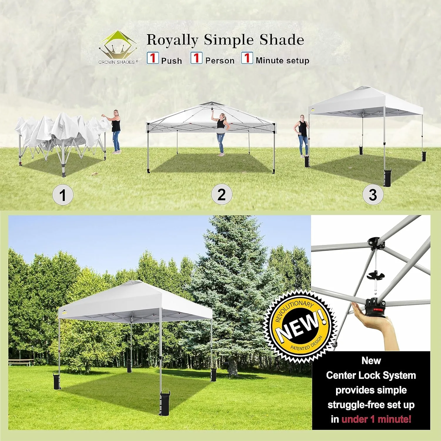 10X10 Pop up Canopy - Beach Tent with One Push Setup - Easy Outdoor Sun Shade for Events, Parties, Camping - Gazebo with Sto-N-Go Cover Bag, Silver Coated Top, White