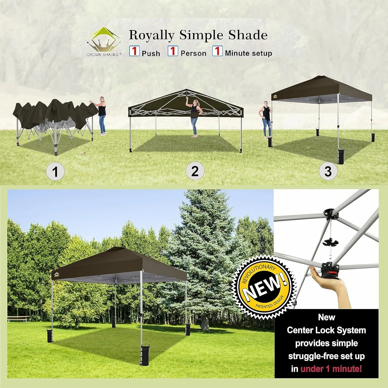 10X10 Pop up Canopy - Beach Tent with One Push Setup - Outdoor Sun Shade for Events, Parties, Camping - Gazebo with Sto-N-Go Cover Bag, Silver Coated Top, 3 Height& 4 Sand Bags, Coffee