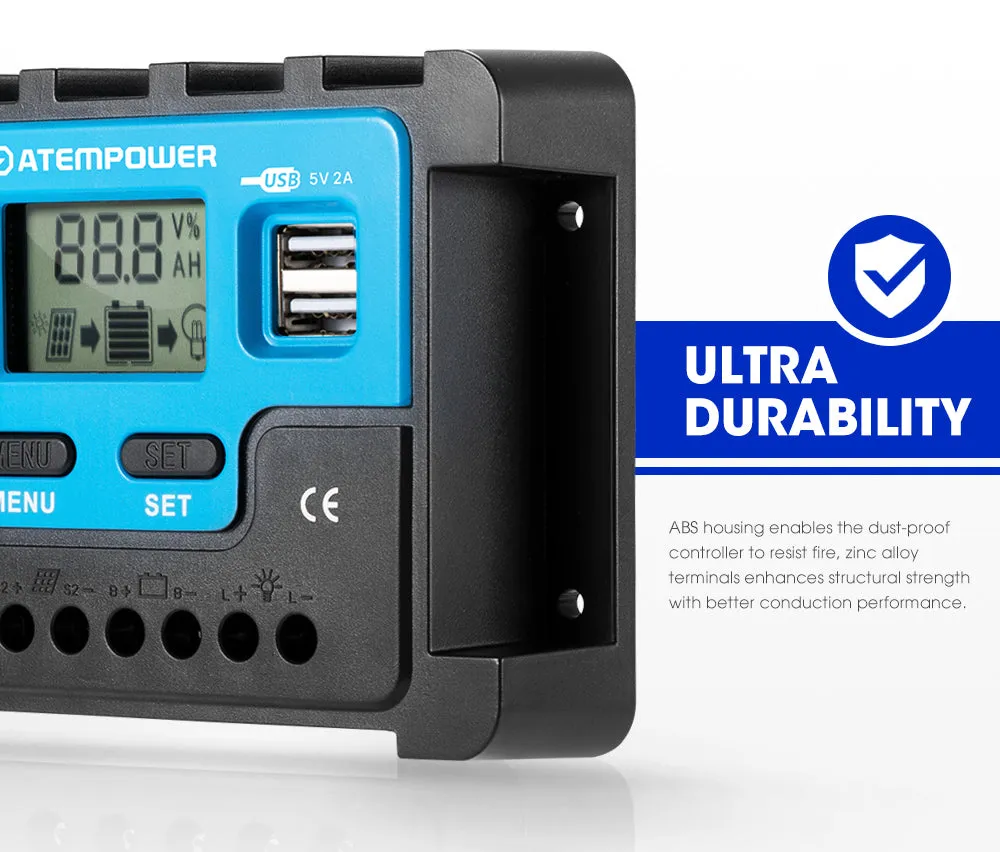 20A Solar Charge Controller 12V 24V Lithium Battery Panel Regulator 2 USB LCD