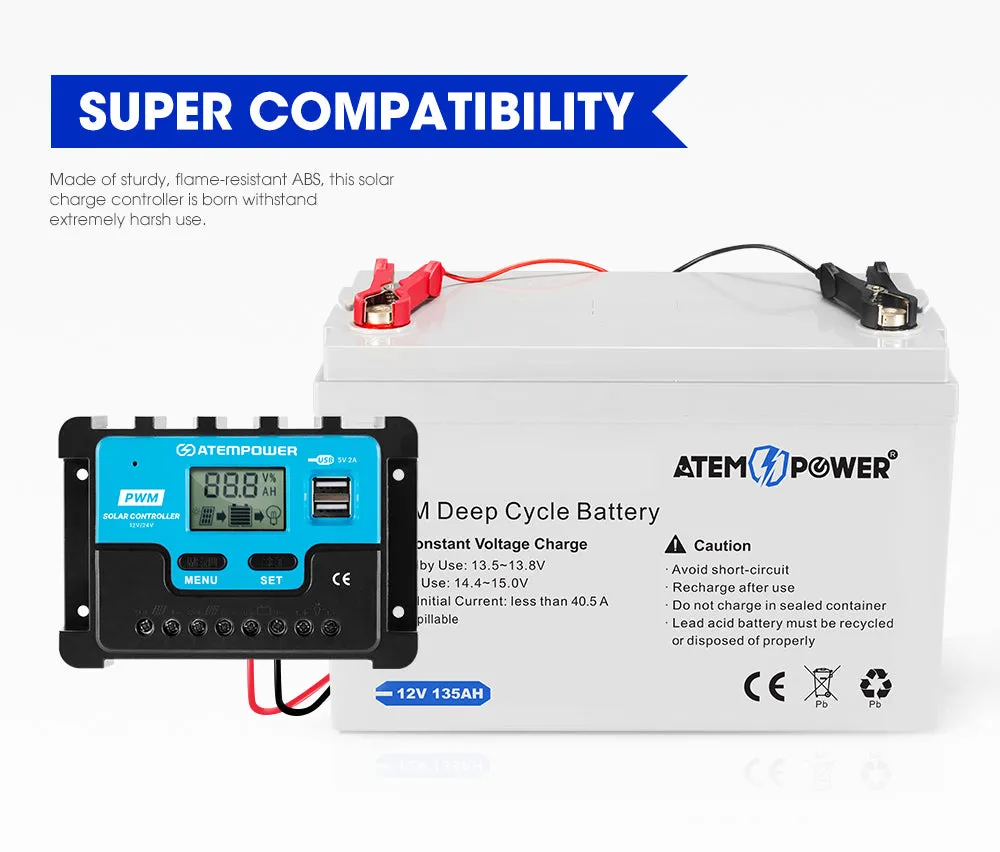 20A Solar Charge Controller 12V 24V Lithium Battery Panel Regulator 2 USB LCD