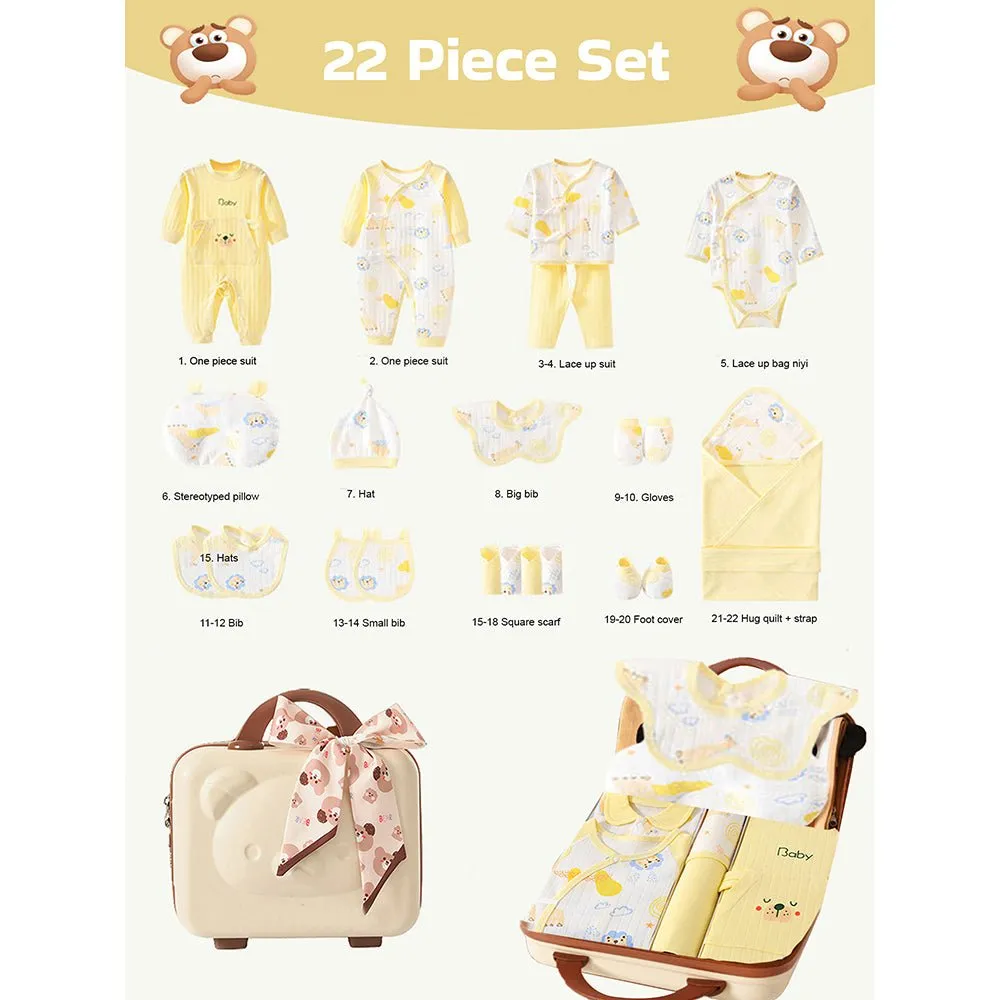 22 pcs Lemon Yellow Jungle Mini Suitcase style Newborn Hamper for Baby Boy/Baby Girl. 0-6 months