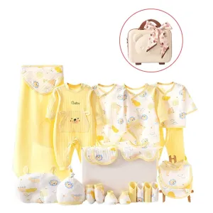 22 pcs Lemon Yellow Jungle Mini Suitcase style Newborn Hamper for Baby Boy/Baby Girl. 0-6 months