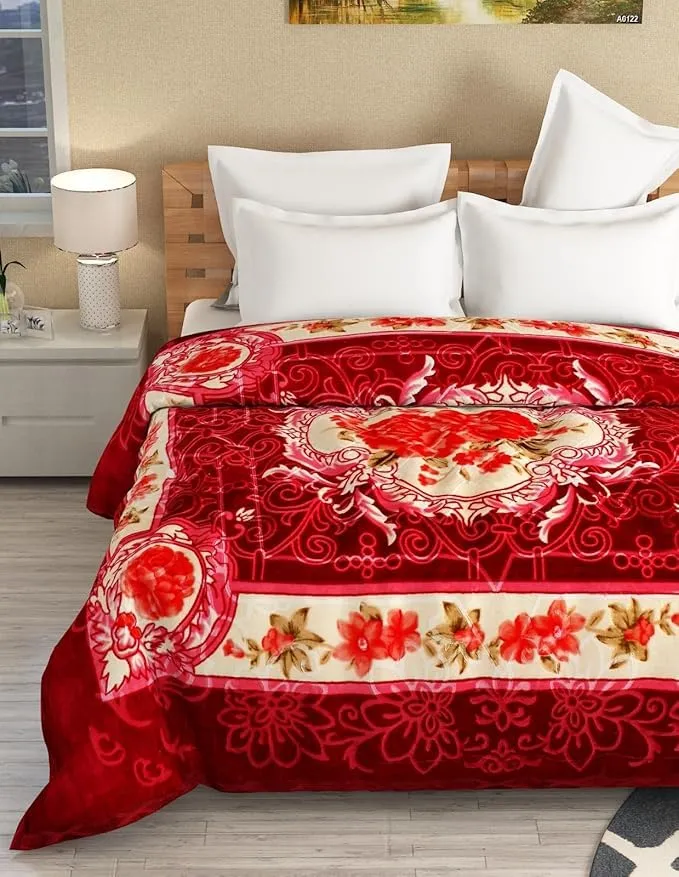 ALCITIC HOME Silky Soft Floral Double Bed Embossed Silky Mink Blanket for Winters - Embossed Design That Will Enhance Your Room with Vibrant Attractive Colors