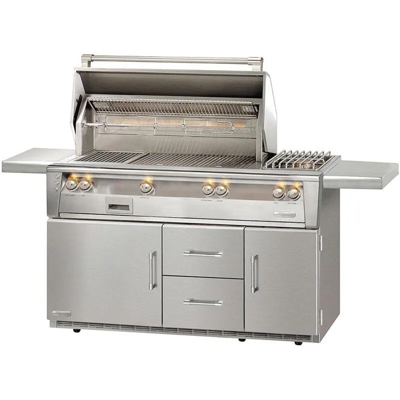 Alfresco ALXE 56" FS LP Deluxe Grill On Refrig Cart W/ Sear Zone/Rotisserie/Side Burner