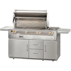 Alfresco ALXE 56" FS LP Deluxe Grill On Refrig Cart W/ Sear Zone/Rotisserie/Side Burner