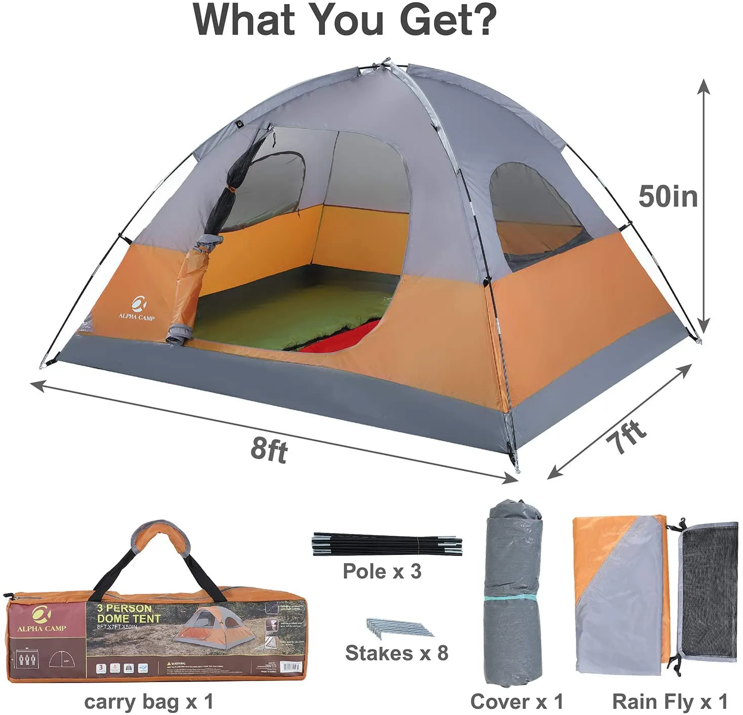 ALPHA CAMP 3 Person Backpacking Camping Tent