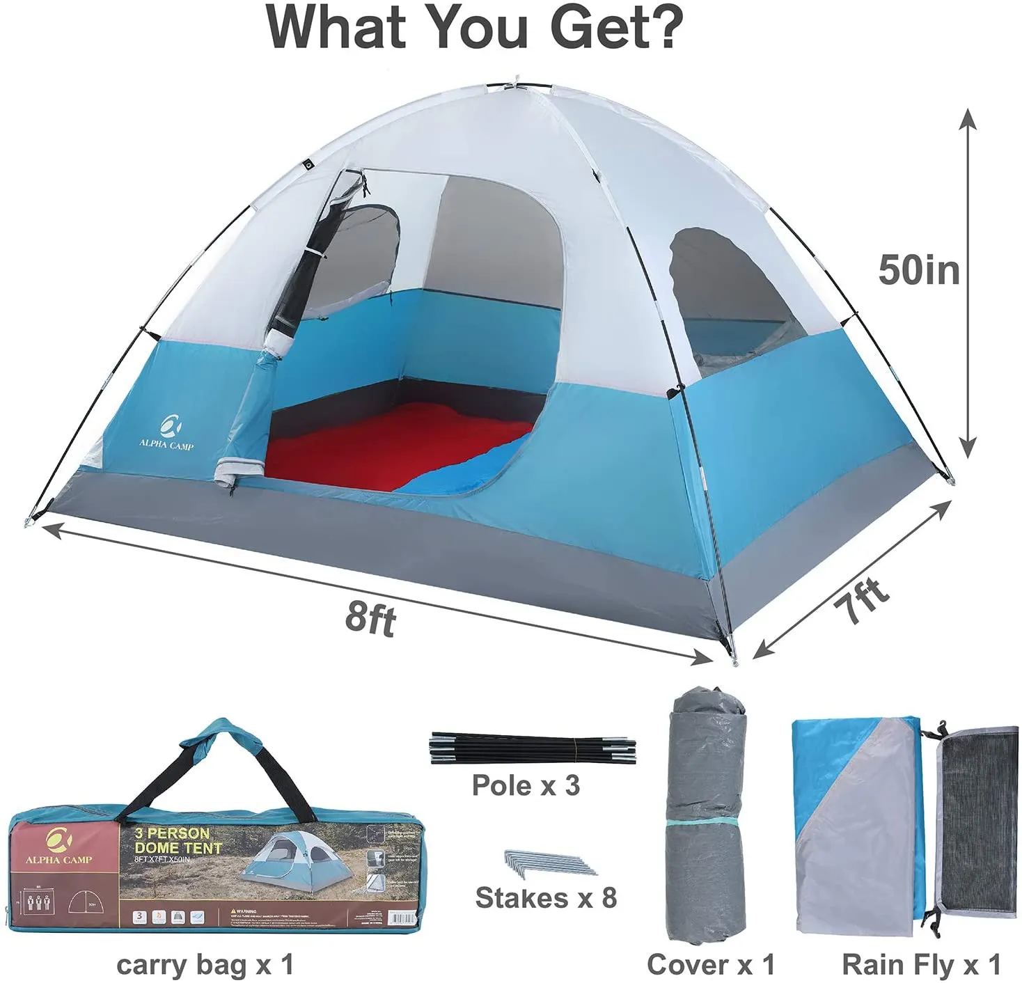 ALPHA CAMP 3 Person Backpacking Camping Tent