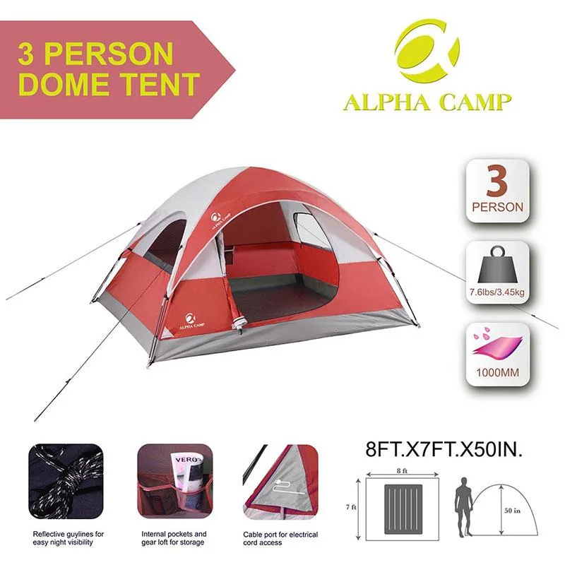 ALPHA CAMP 3 Person Backpacking Camping Tent