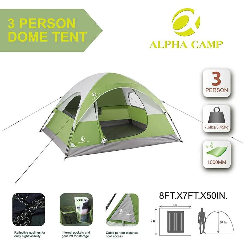 ALPHA CAMP 3 Person Backpacking Camping Tent