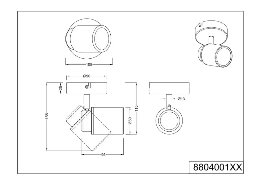 Angelo Wall/Ceiling Spotlight - Chrome/Black