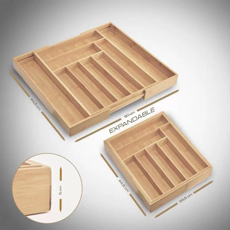 Bamboo Expandable Drawer Organizer for Utensils-9 Compartments