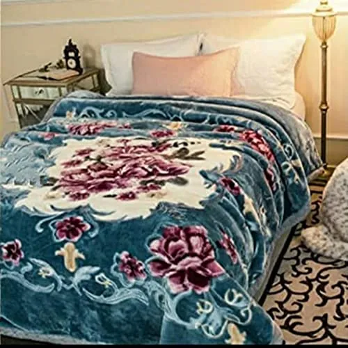 Bezzilish Home Mink Reversible Double Ply Floral Design Double Bed Embossed Blanket for Heavy Winter with a Fancy Bag Packing (Multicolor) Pack of 1