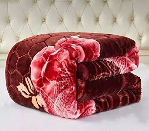 Bezzilish Home Silky Soft Floral Double Bed Embossed Silky Mink Blanket for Winters - Embossed Design That Will Enhance Your Room with Vibrant Attractive Colors 3 kg - Pack of 1