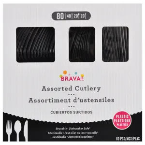 Black Plastic Assorted Cutlery | 80 pcs