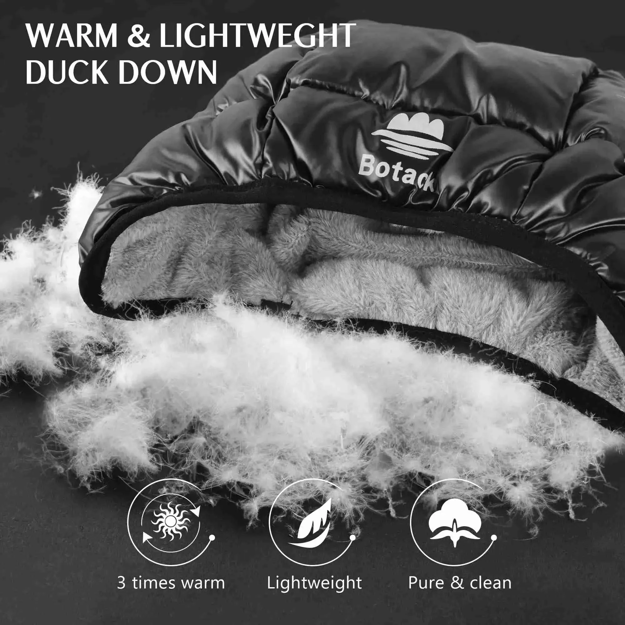 Botack Down Filled Earflap Hat Ultralight Waterproof Windproof Down Fleece Cap Warm Beanie for Skiing