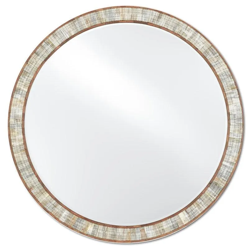 Chiseled Natural Wood Round Mirror