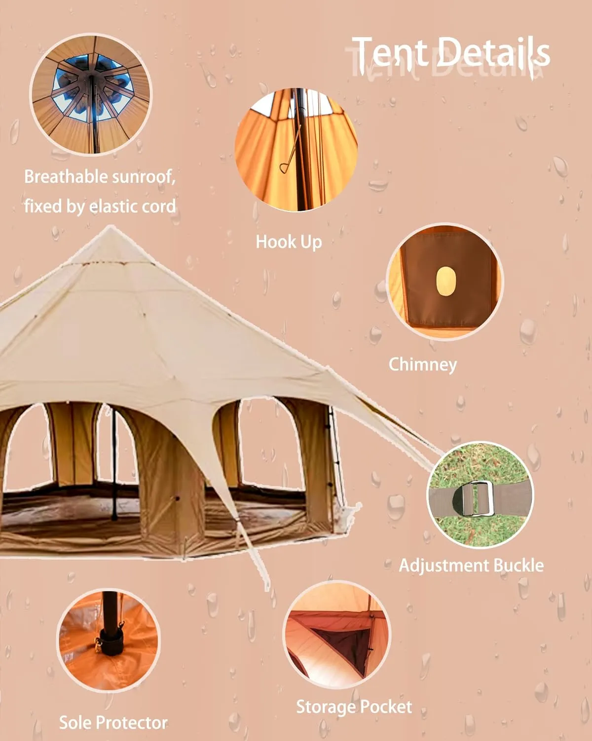 Cotton Canvas Tent Bell - Breathable and Windproof Family Camping Tents Glamping for 6/8/10 Person