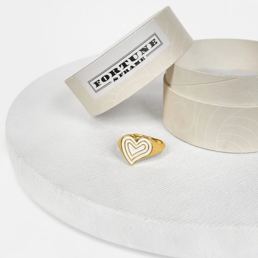 Deco Heart Signet Ring (Ivory) - Gold