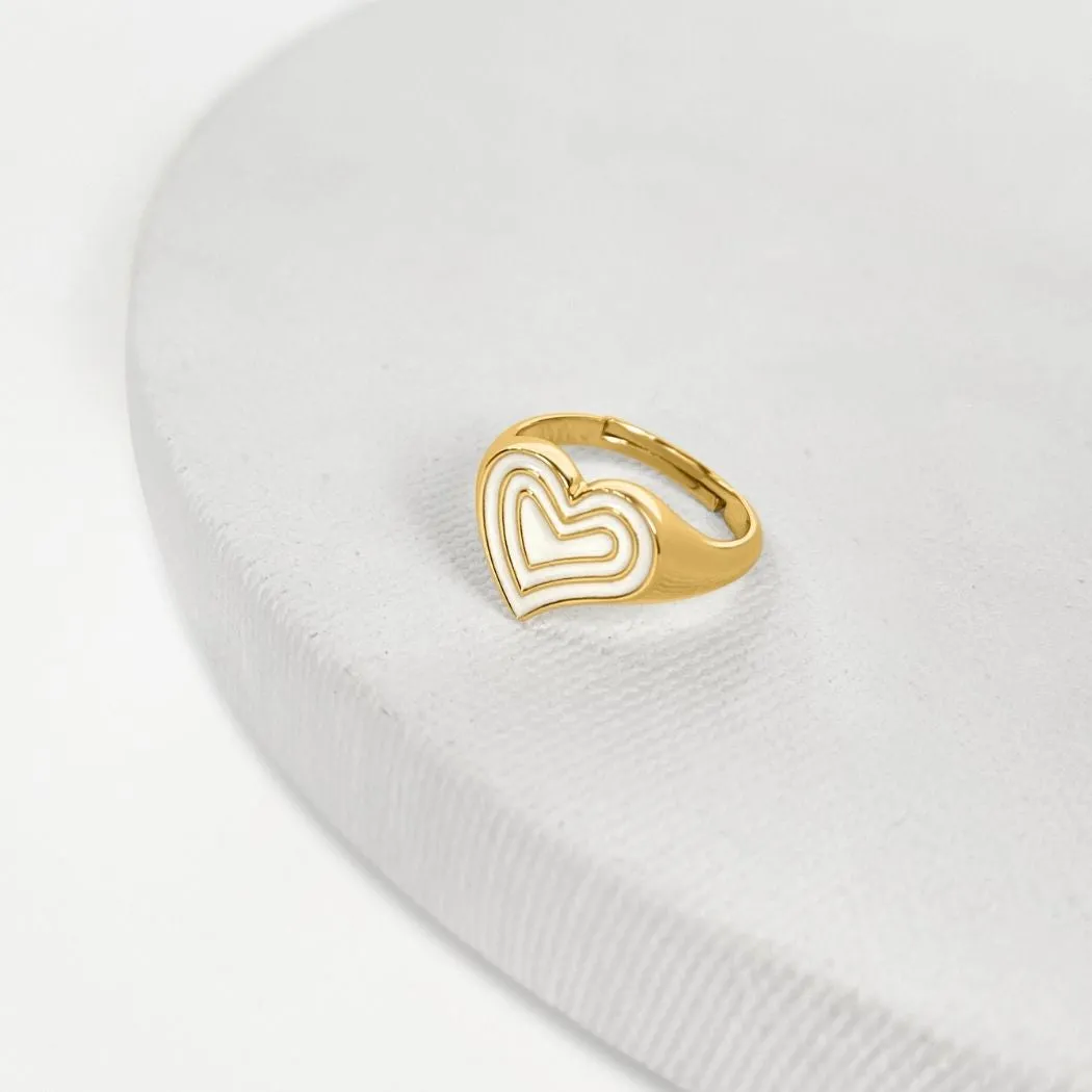 Deco Heart Signet Ring (Ivory) - Gold