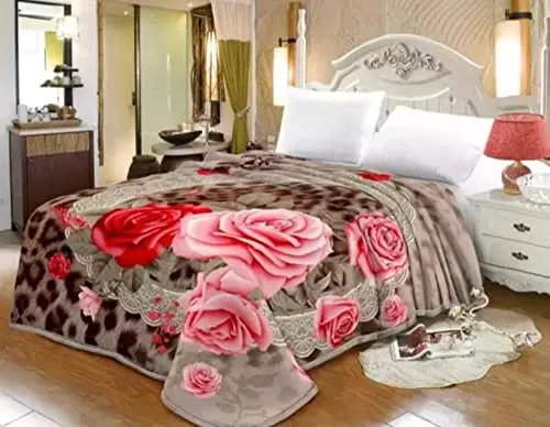 ELSTONE HOME Cloudy Super Soft Fabric Floral Printed Mink Heavy Duty Luxury Ultra 2 Ply Double Bed Blanket 5 kg for Heavy Winters with English Colors & Stylish Bag Packing