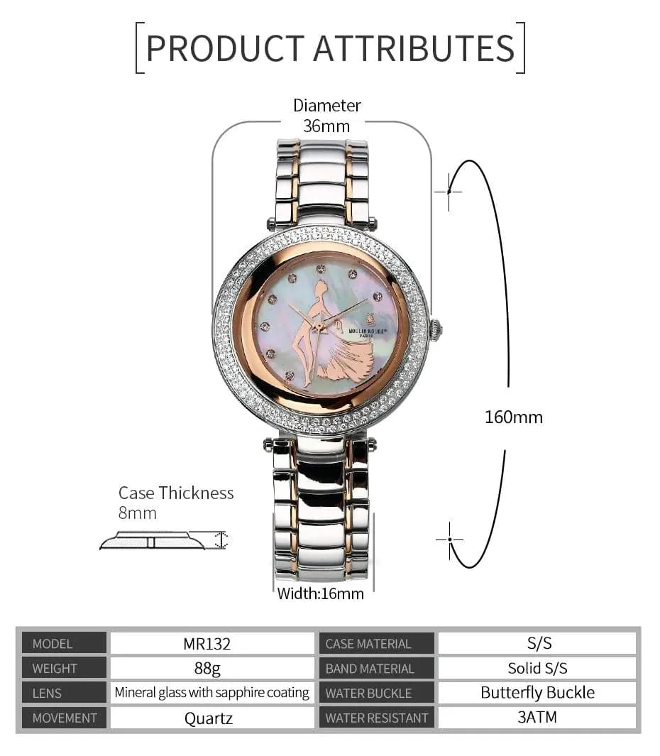 High-Quality Women's Quartz Watch with Sapphire Crystal and Stainless Steel Band