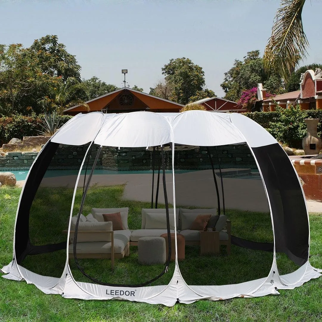 Leedor 15'x15' Gazebos for Patios Screen House Room 12-15 Person Canopy Mosquito Net Camping Tent Pop Up Sun Shade Shelter