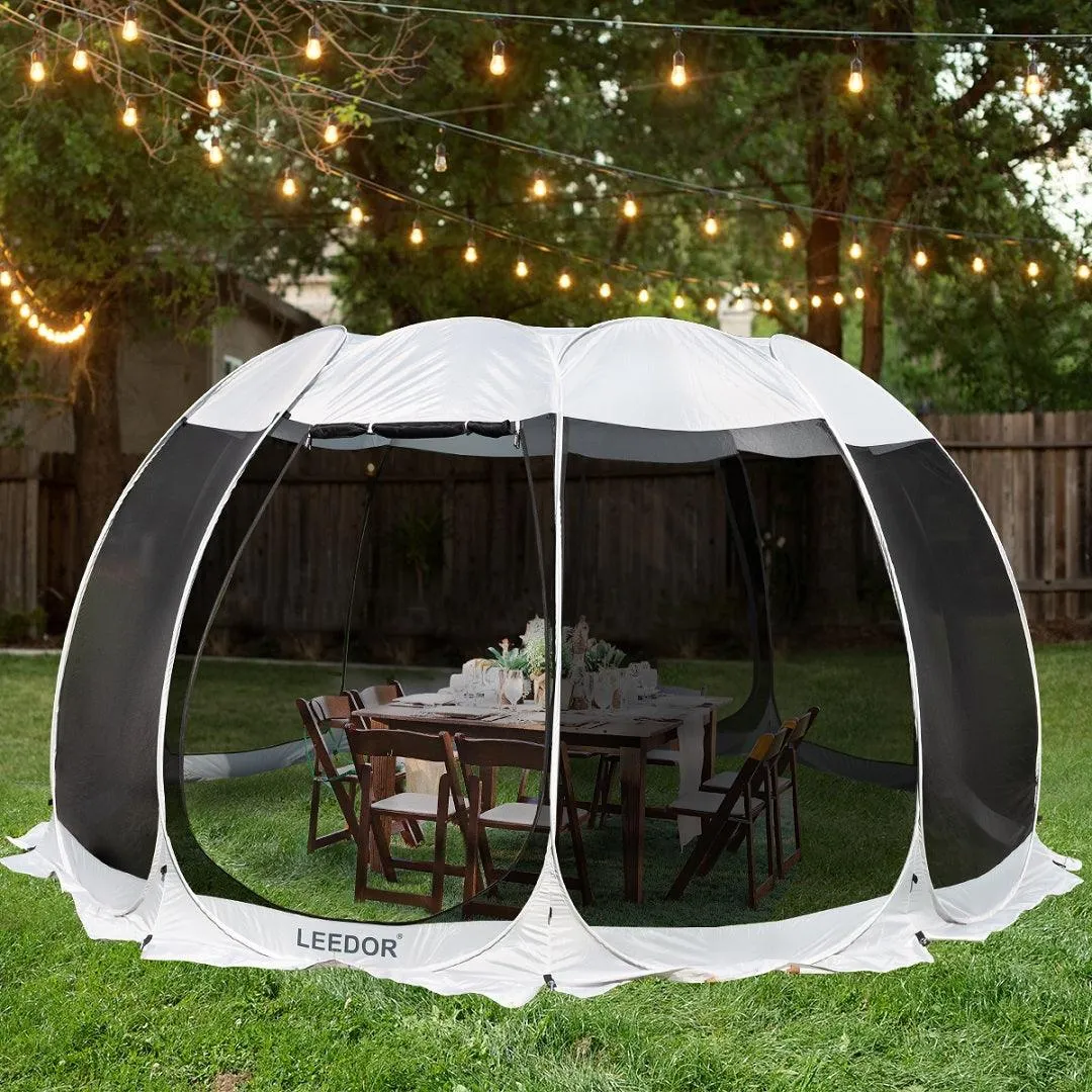 Leedor 15'x15' Gazebos for Patios Screen House Room 12-15 Person Canopy Mosquito Net Camping Tent Pop Up Sun Shade Shelter