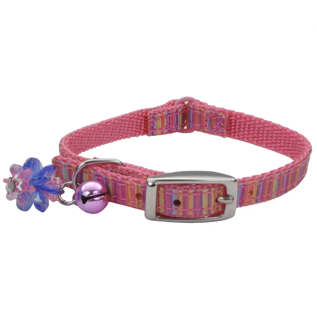 Li'l Pals Ribbon Safety Kitten Collar, Pink Multi Stripe