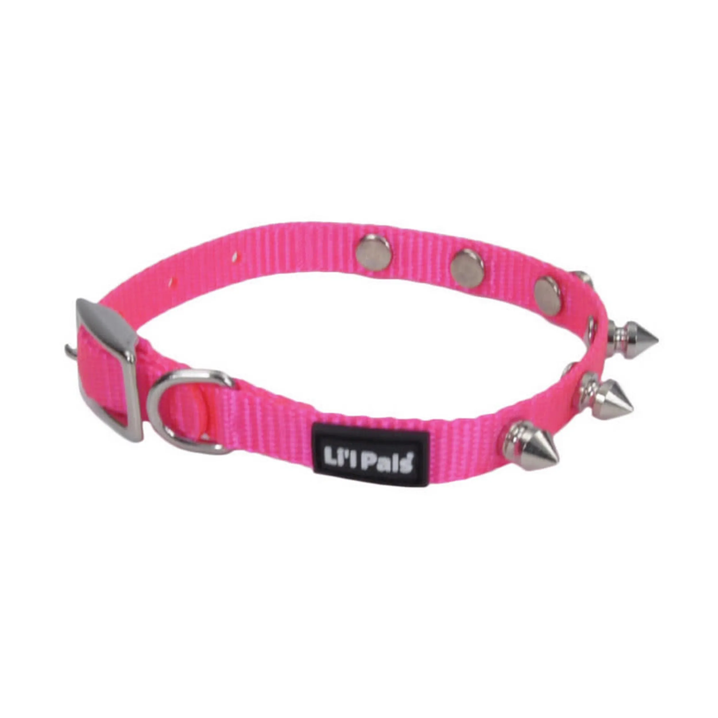 Li'l Pals Spiked Nylon Dog Collar, Pink, Petite X-Small