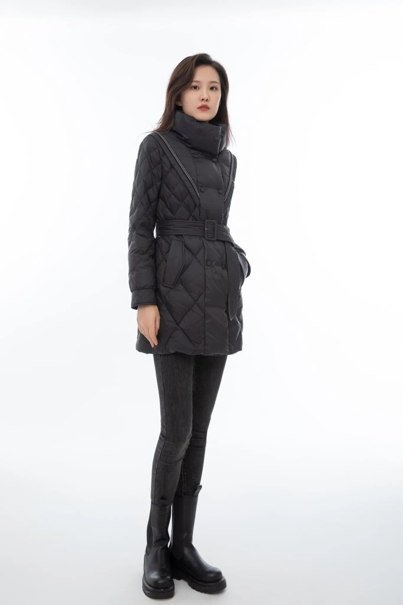 Obsidian Black Waisted Waterproof Down Jacket