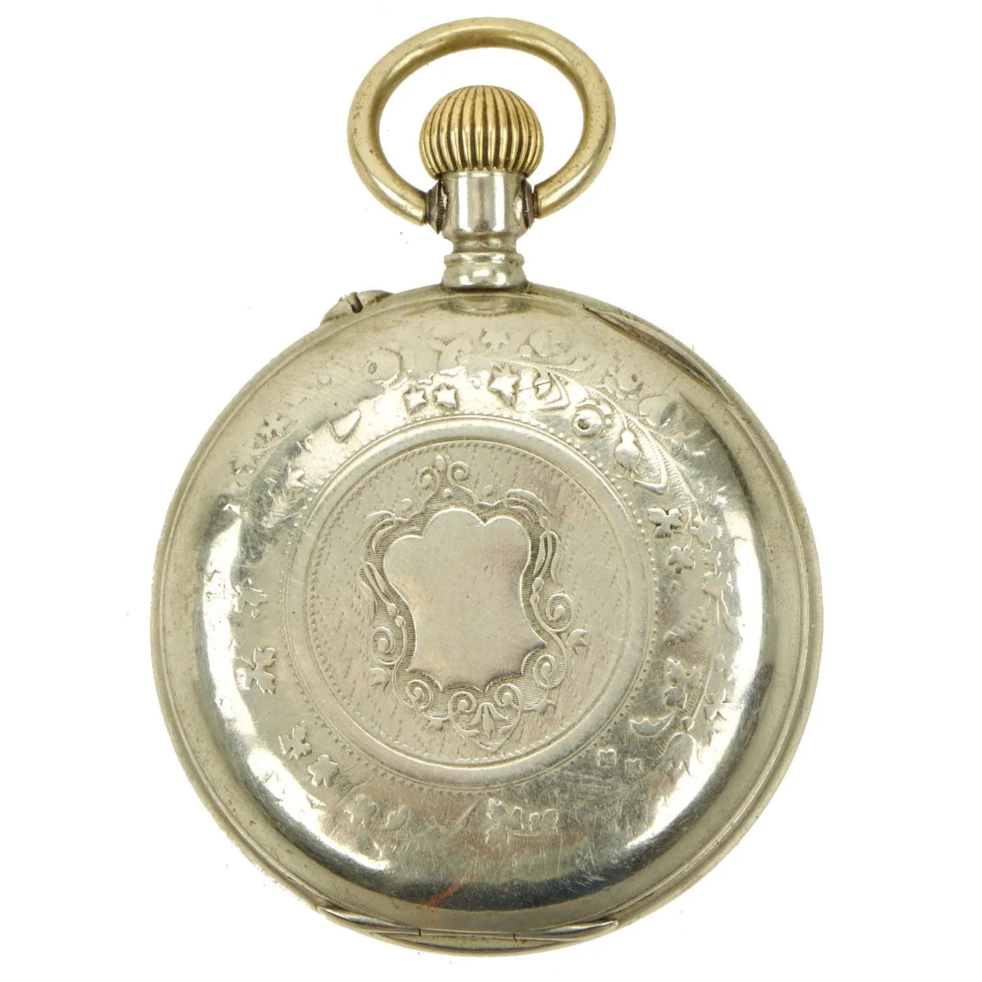 Original British Victorian Silver Pocket Watch in Sam Browne Leather Belt Carrier - Circa 1890