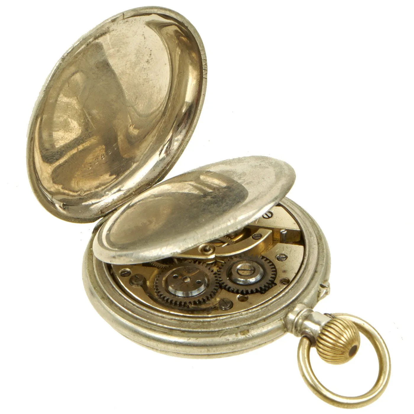 Original British Victorian Silver Pocket Watch in Sam Browne Leather Belt Carrier - Circa 1890