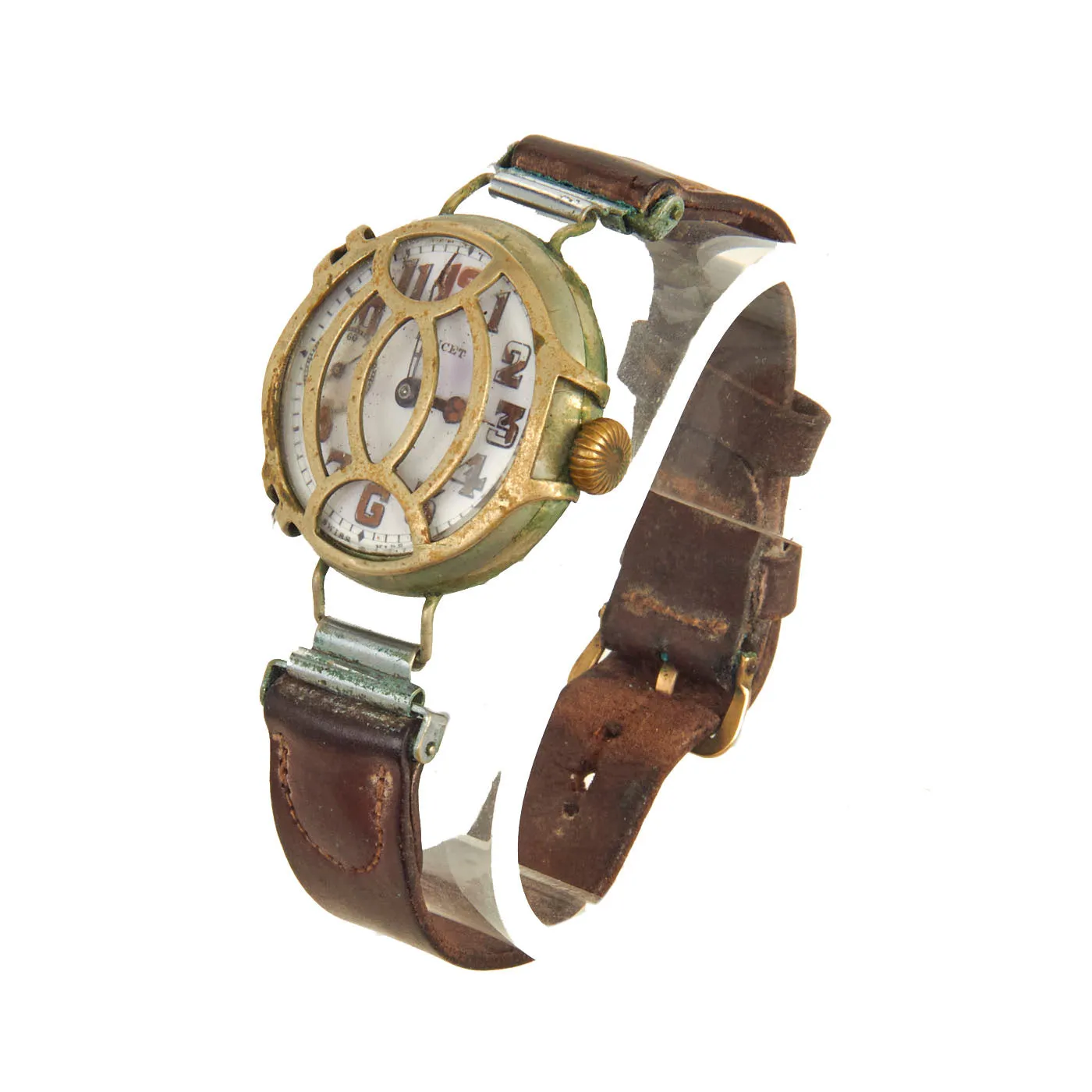 Original U.S. WWI Swiss Made Lancet Trench Watch With Shrapnel Cage and Original Strap - Langendorf Watch Company