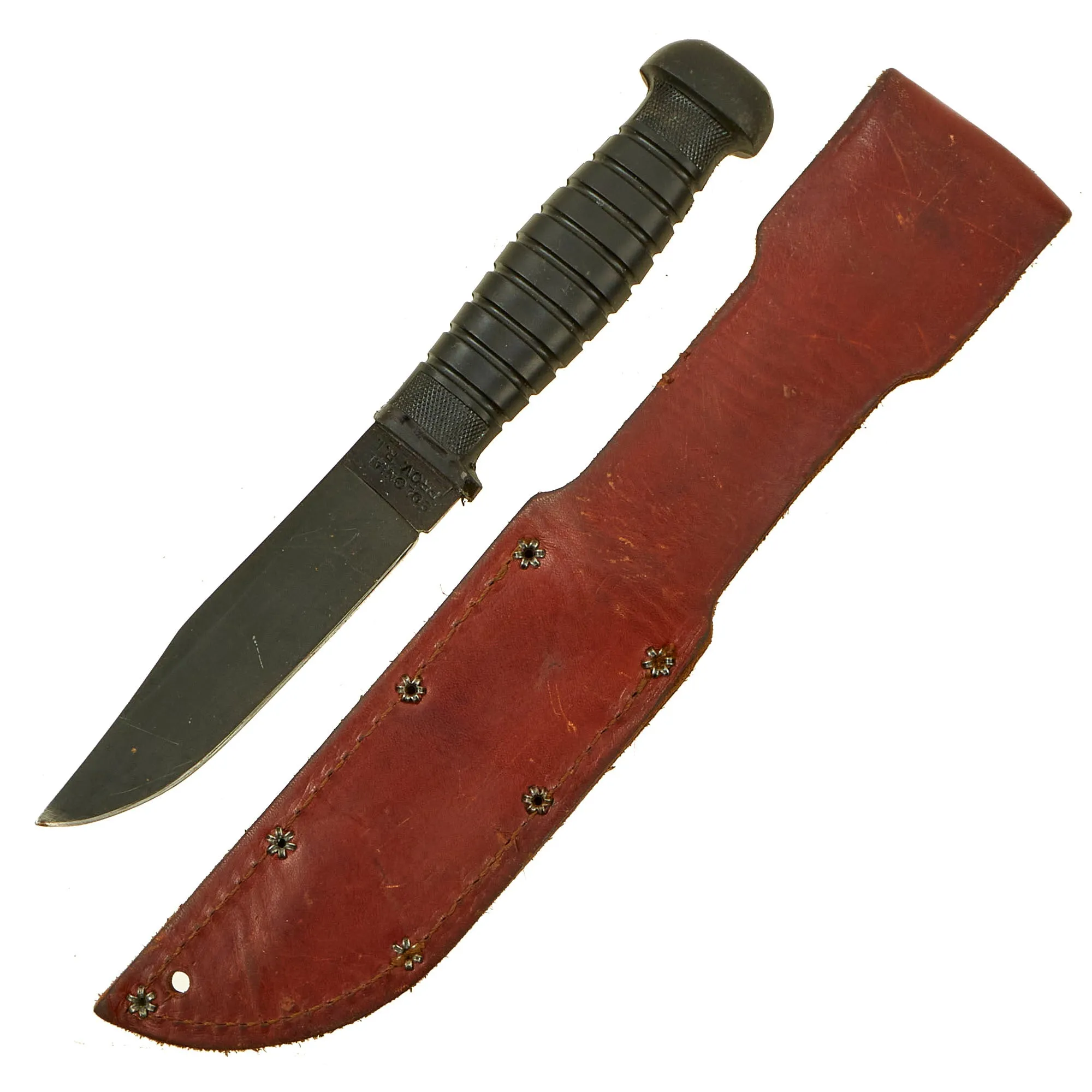 Original U.S. WWII Mark I US Navy General Purpose Deck Knife by Colonial Knife Co With Correct USN Marked Leather Sheath