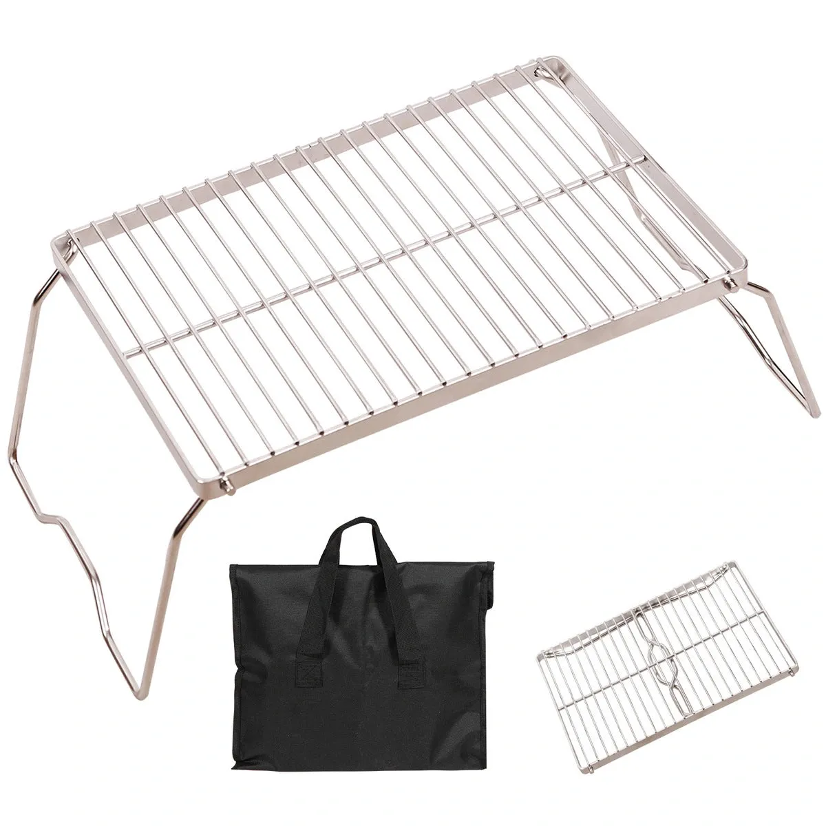 Portable Folding Campfire Grill 304 Stainless Steel Grate with Carrying Bag