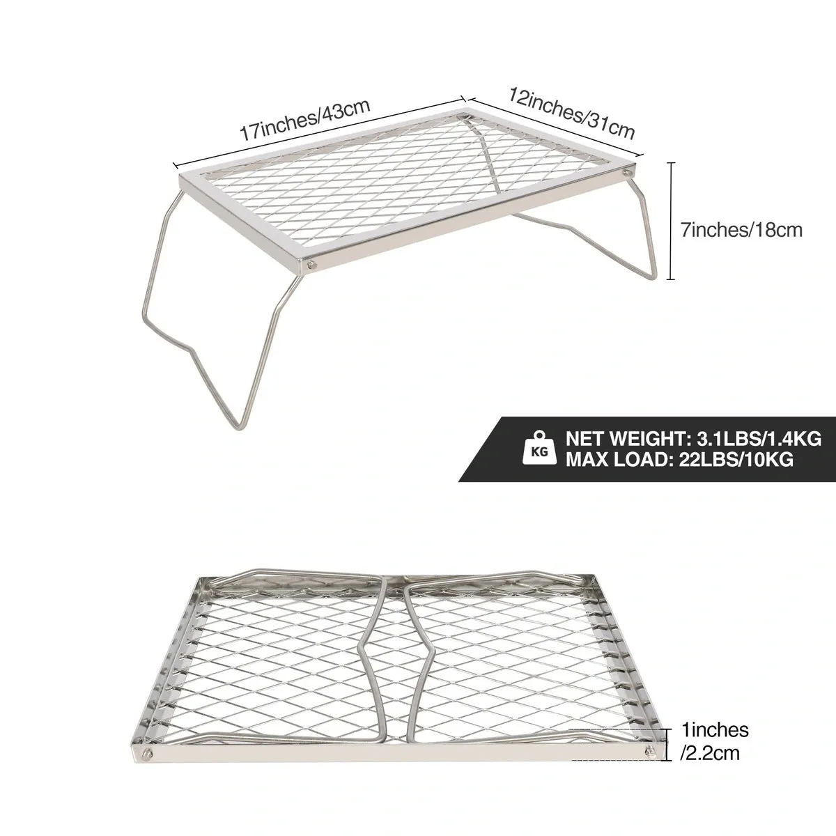 Portable Folding Campfire Grill 304 Stainless Steel Grate with Carrying Bag