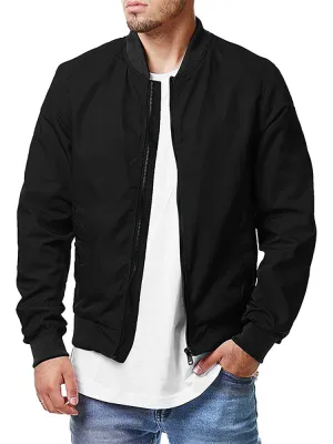 Solid Color Zipper Bomber Jacket