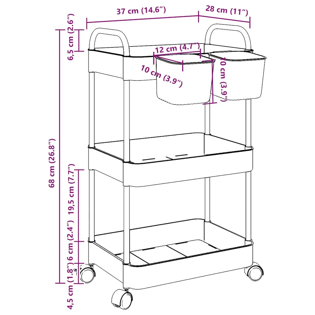 Storage Trolley 3-Tier Transparent 37x28x68 cm Acrylic