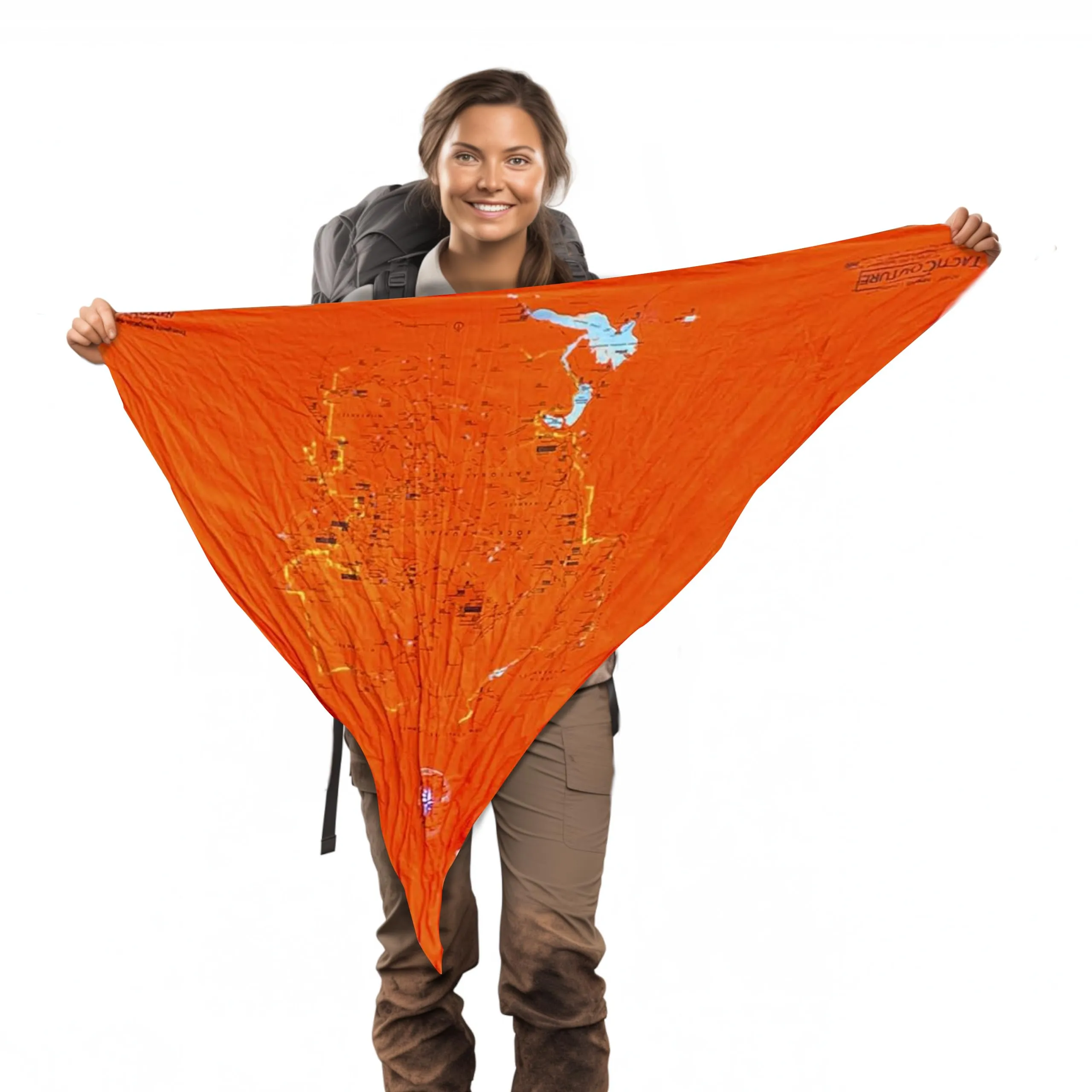 Tacticouture Yellowstone National Park Map Survival Bandana - Ultralight Emergency Navigation Scarf - Lightweight Signal Blaze Orange Hiking Camping