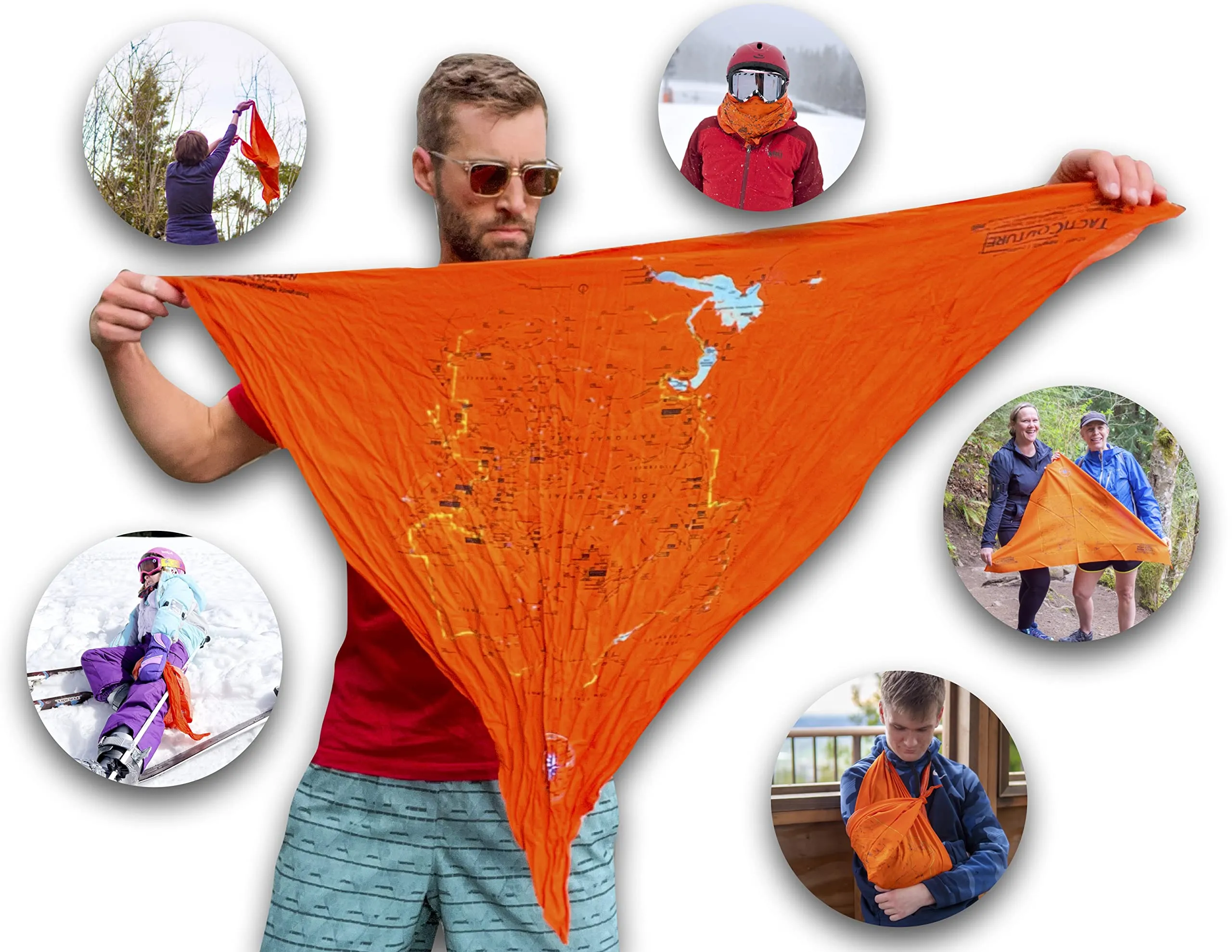 Tacticouture Yellowstone National Park Map Survival Bandana - Ultralight Emergency Navigation Scarf - Lightweight Signal Blaze Orange Hiking Camping