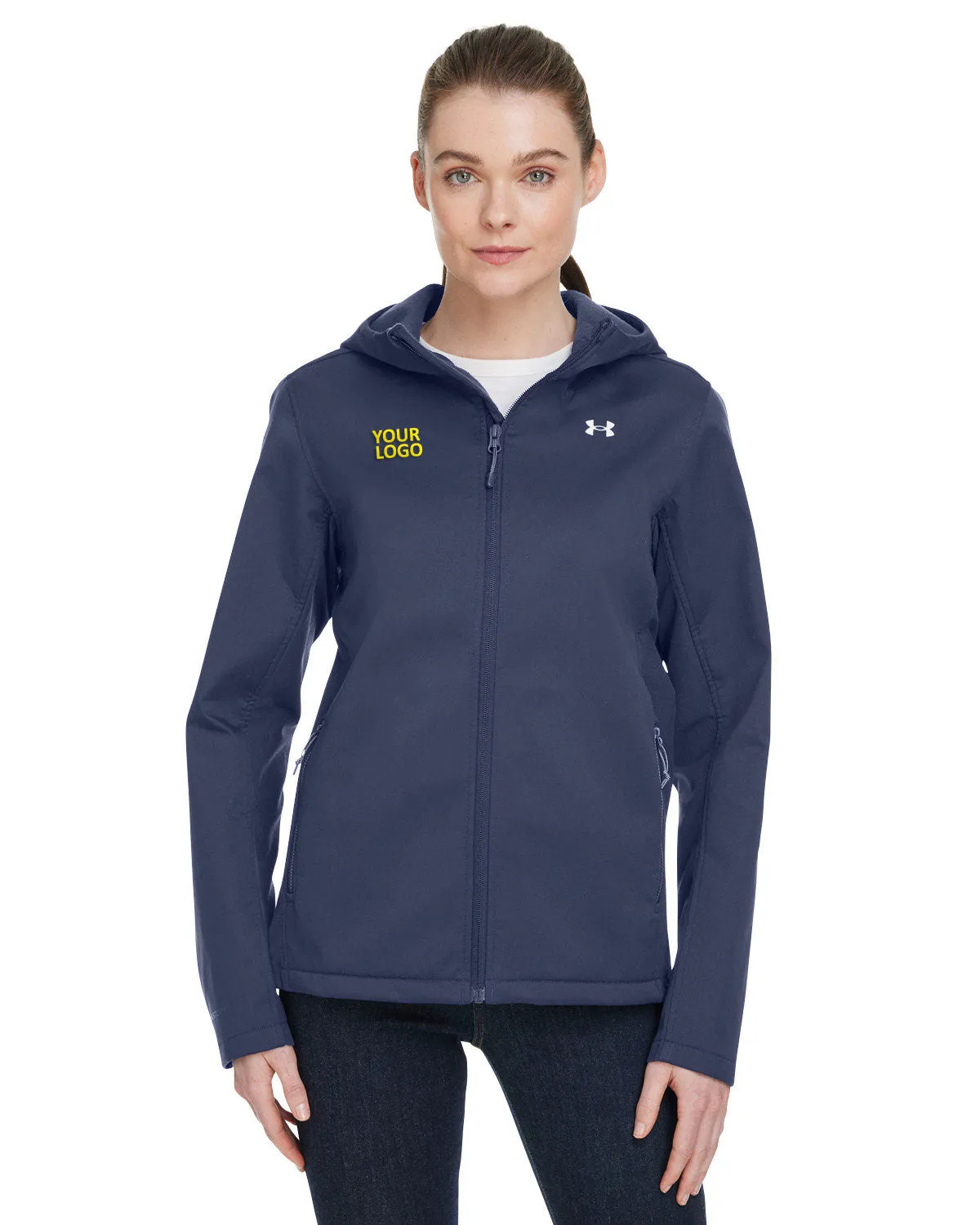 Under Armour Ladies ColdGear Infrared Shield 2.0 Custom Hooded Jackets, Medium Navy