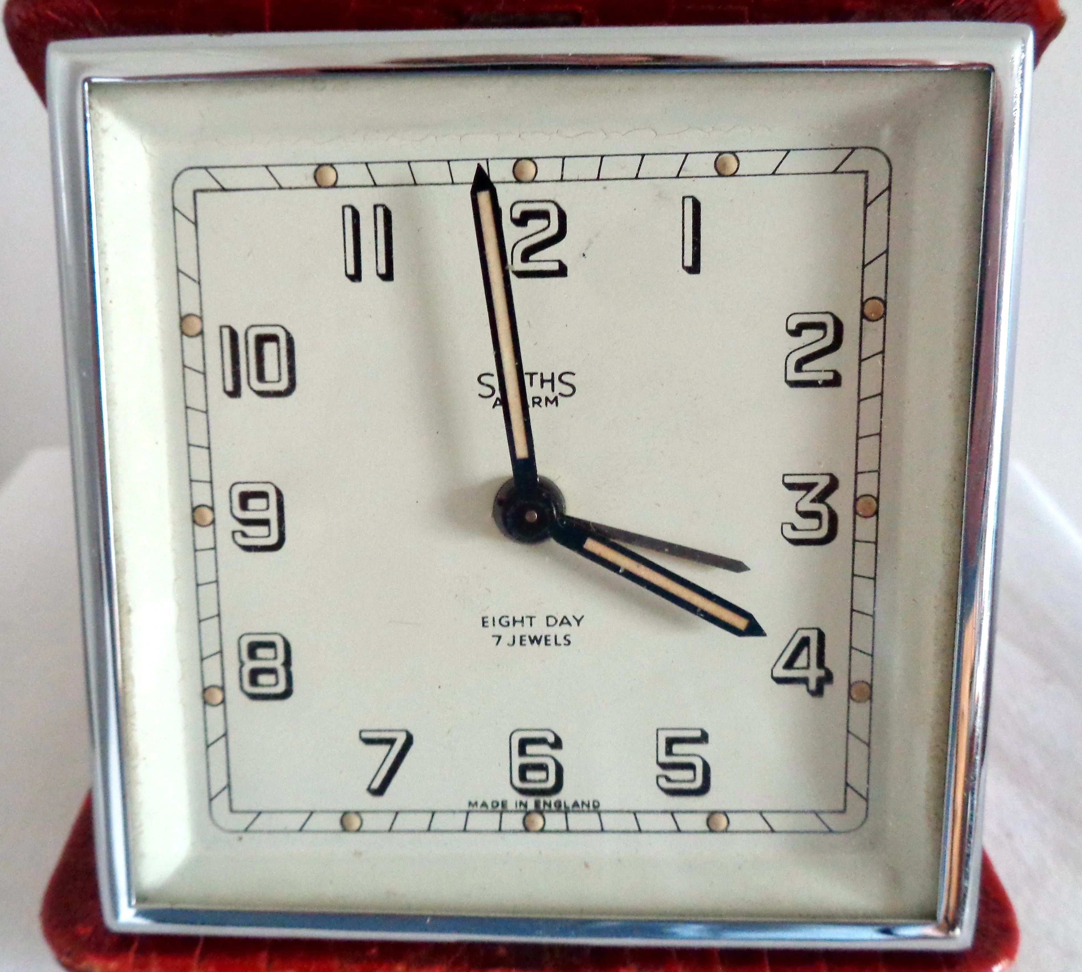 Vintage Smiths Travel Alarm Clock In A Red Leather Case